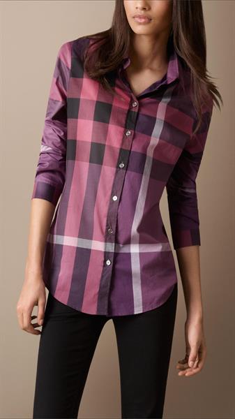 purple check cotton shirt for ladies